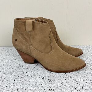 Frye Reina Western Style Bootie Womens 9.5M Suede Leather‎ Ash Tan